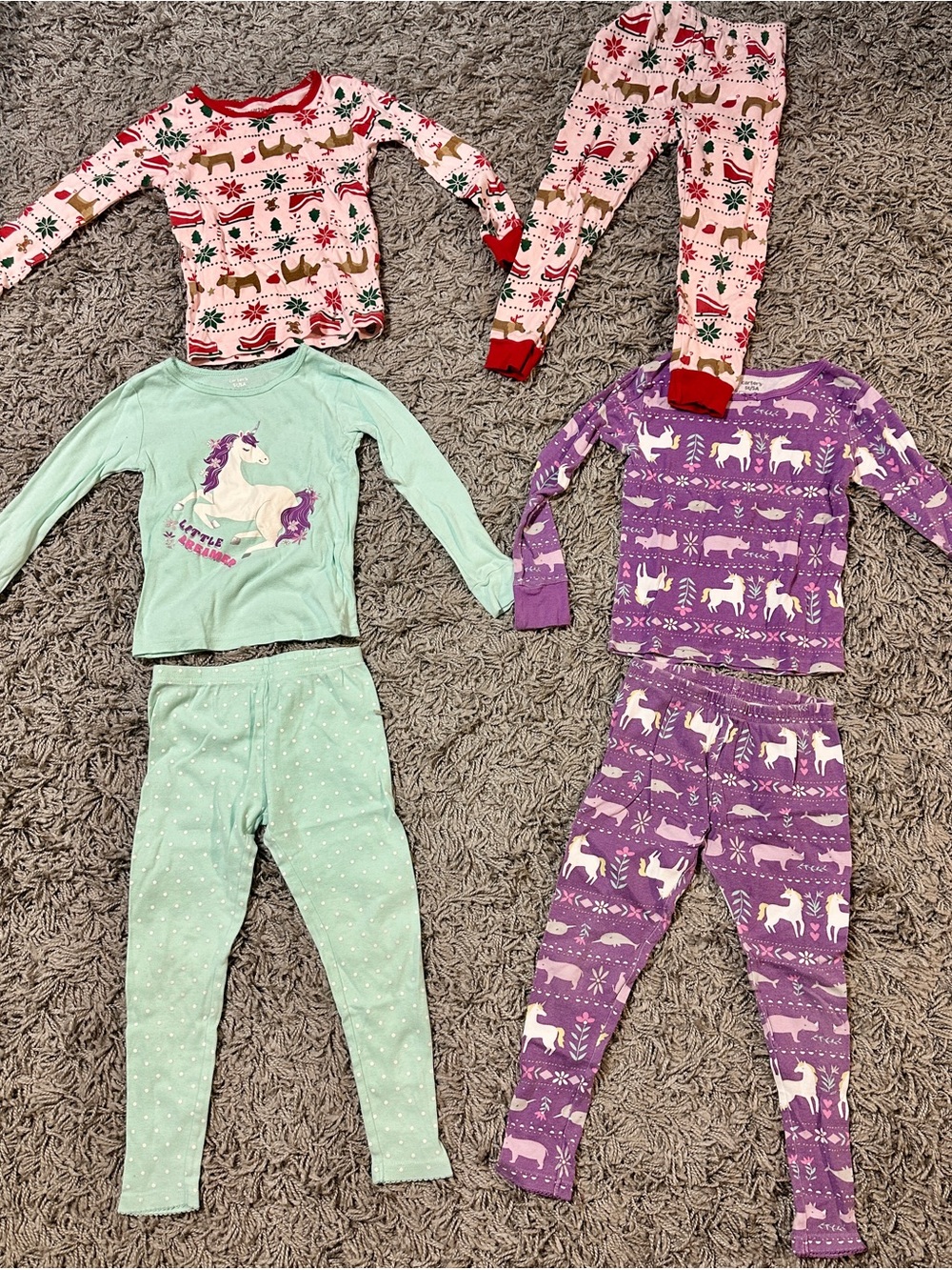 Carter's Girls Pajama Set Trio - Mint, Purple, Red